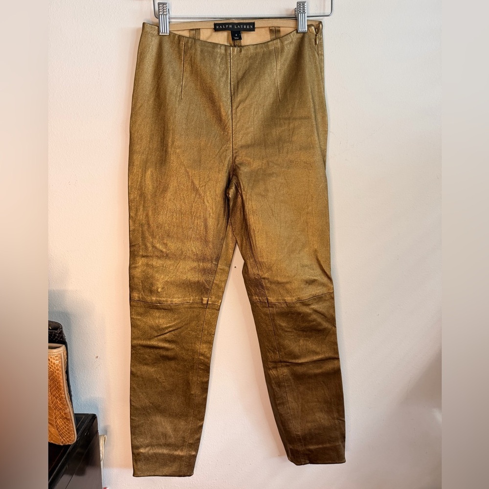 Vintage Ralph Lauren Metallic Gold leather Chinos cropped pant